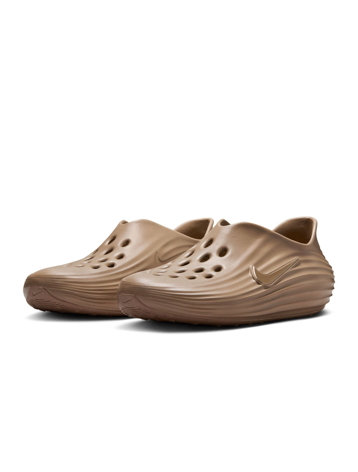 Khaki Nike Men's ReactX Rejuven8 footwear, side view with cushioned sole and slip-on design