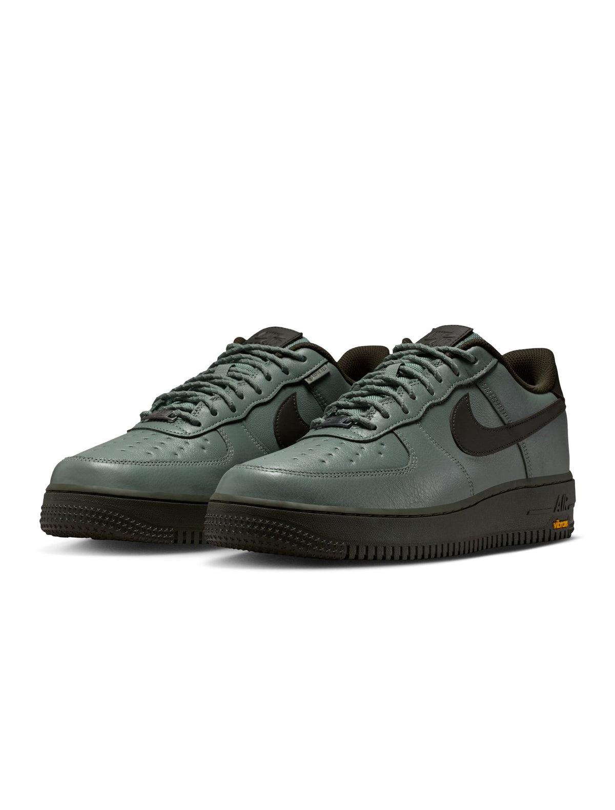 Men's Nike Air Force 1 GTX Vibram shoes in clay green, durable outdoor-style footwear