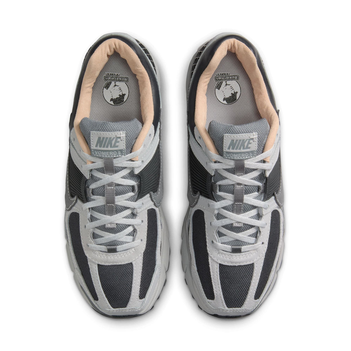 Nike men's Zoom Vomero 5 sneakers in smoke grey, side view with layered mesh and synthetic panels