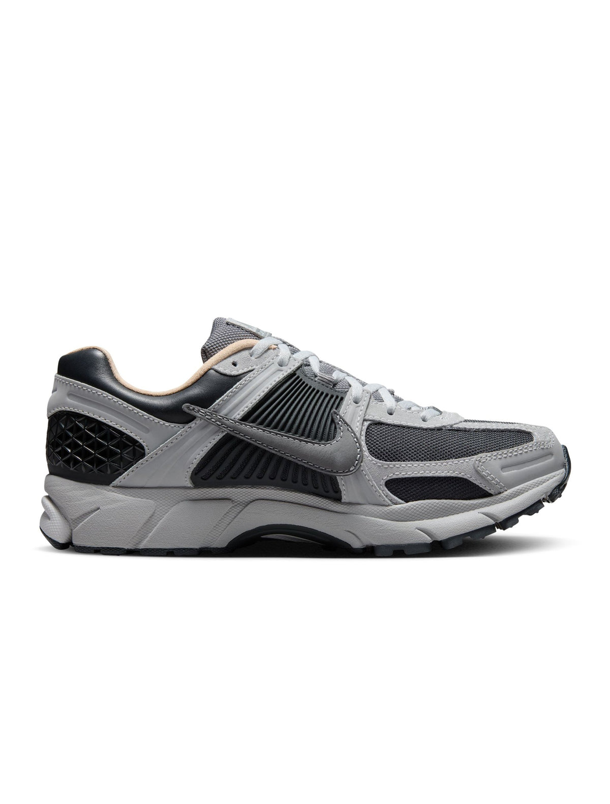 Nike men's Zoom Vomero 5 sneakers in Smoke Grey, side view of the athletic footwear.