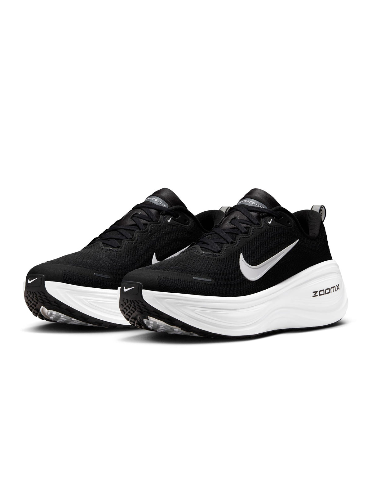 Nike Men's Vomero Plus black and white sneakers, side view