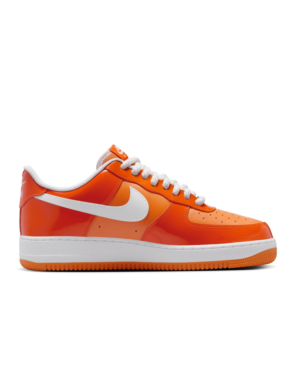 Nike men's Air Force 1 '07 LV8 sneakers in Safety Orange, side view