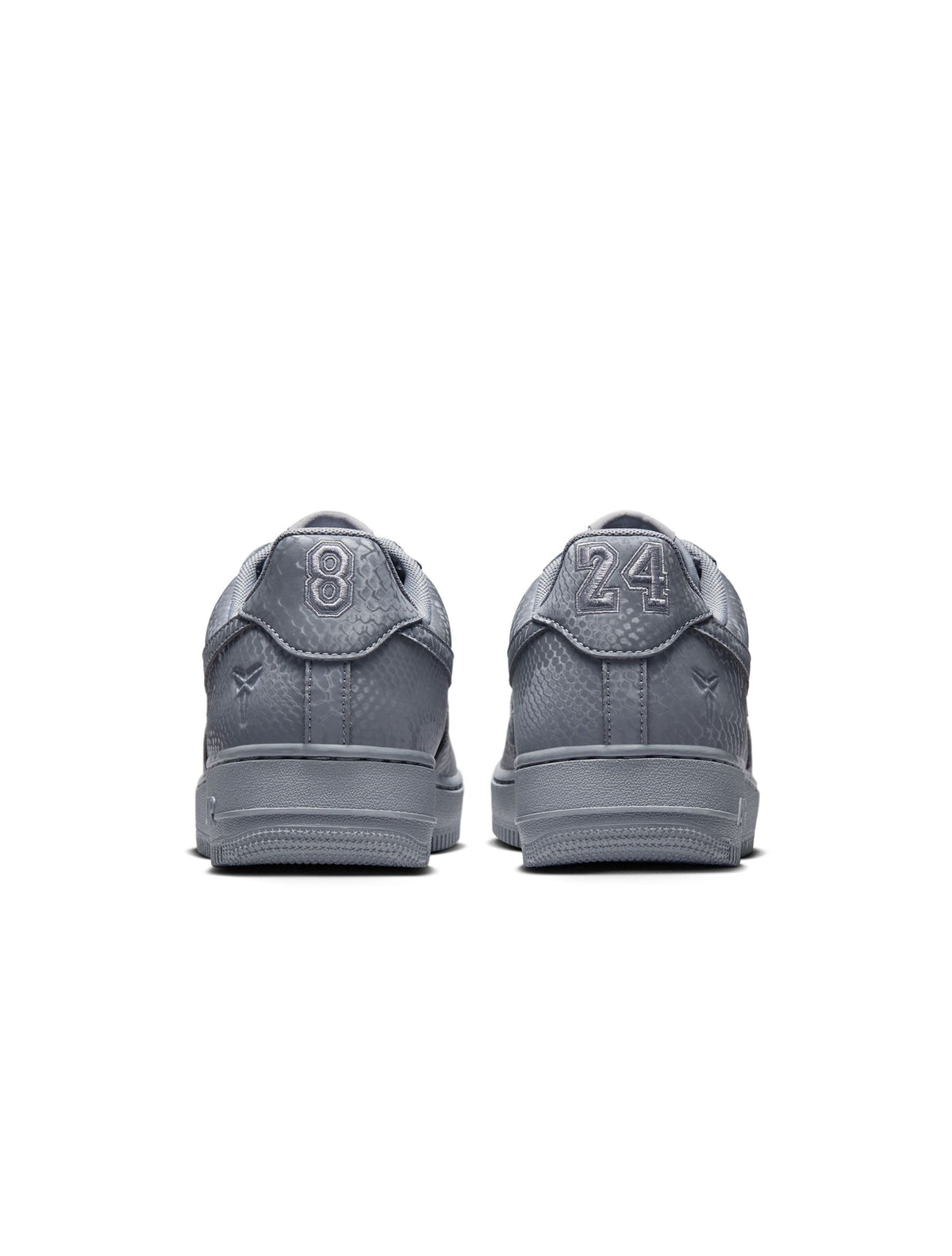 Nike men's Kobe Air Force 1 Low sneakers in Wolf Grey, low-top athletic footwear with stylish grey suede and leather details.