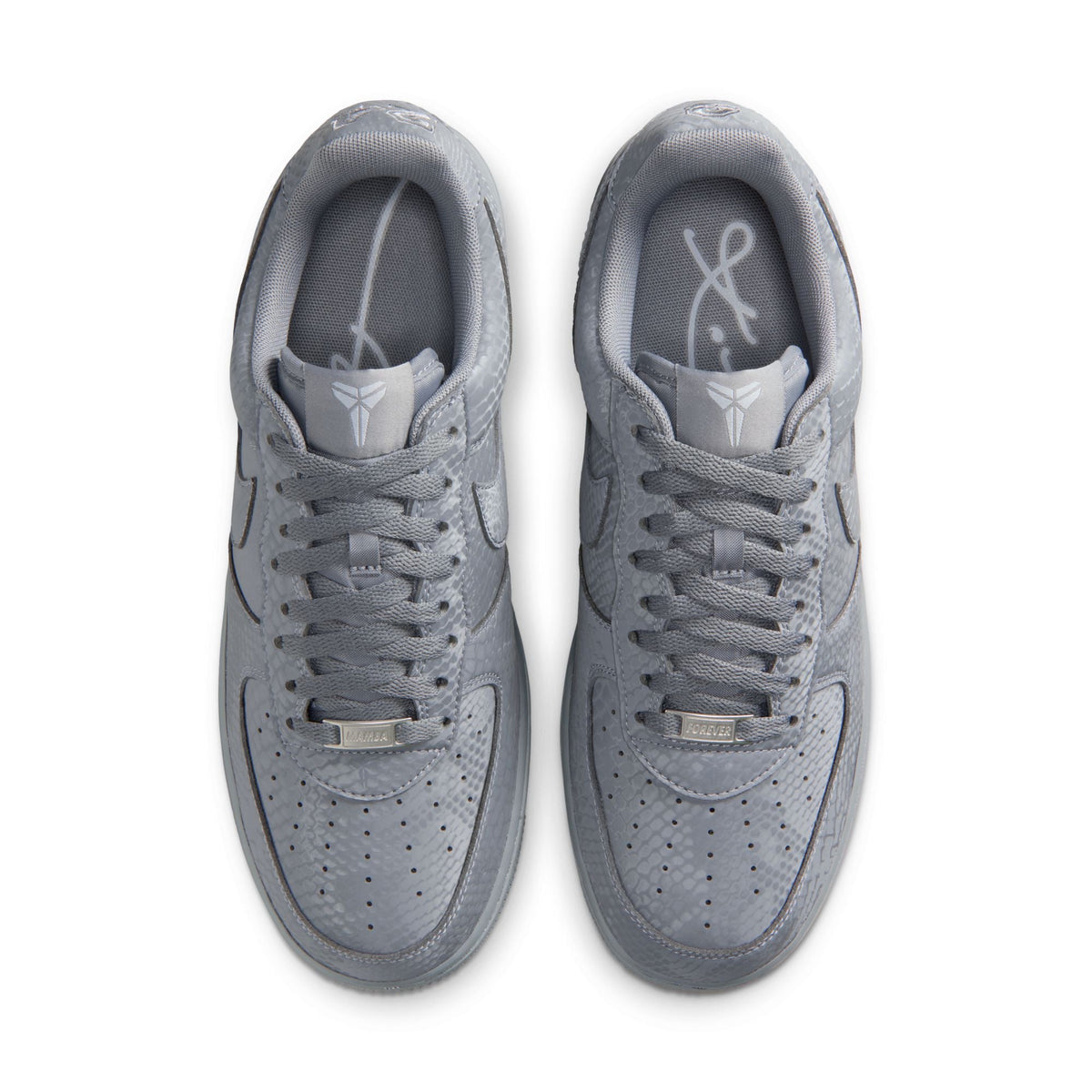 Nike men's Kobe Air Force 1 Low sneakers in Wolf Grey, showcasing their sleek low-top design and stylish athletic footwear.