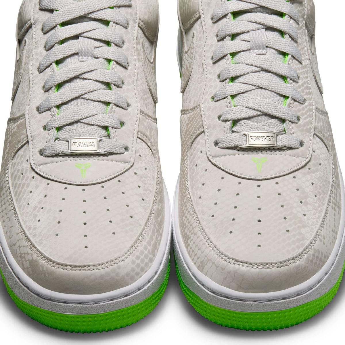 Nike men's Kobe Air Force 1 Low sneakers in electric green, shown from side view on a plain background.