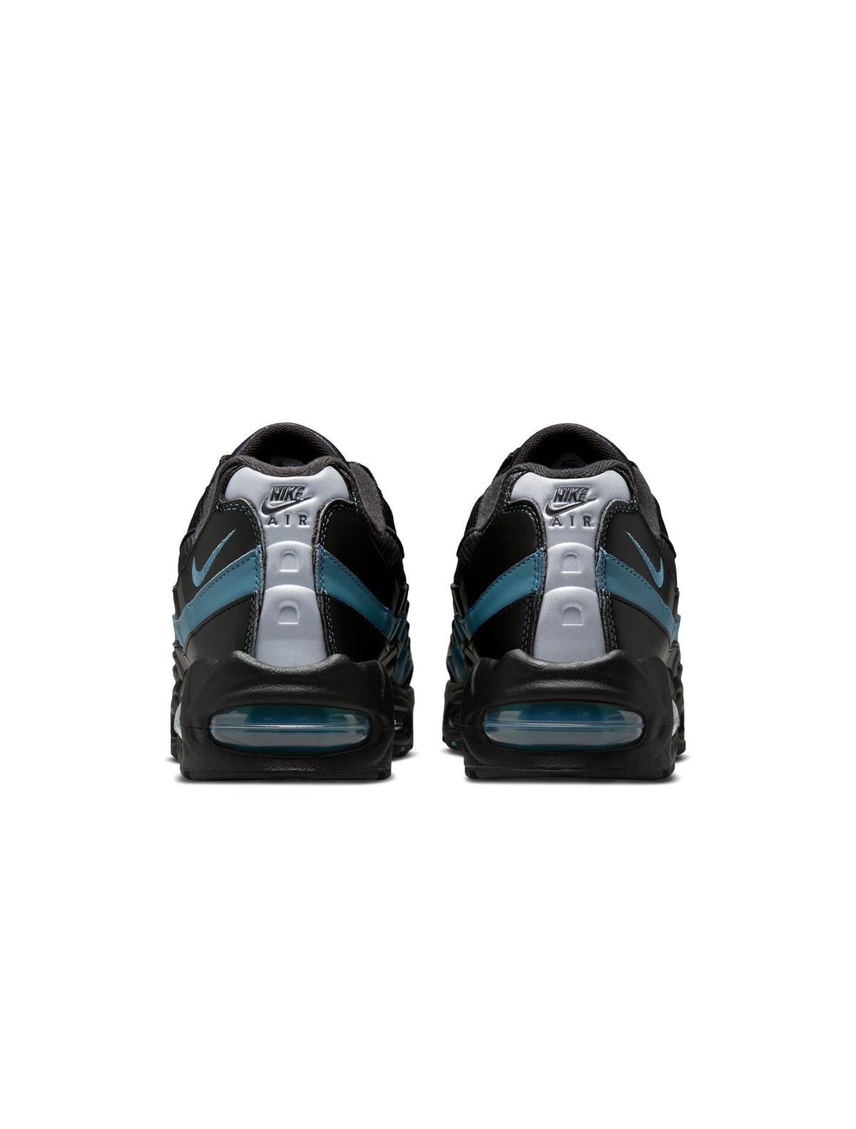 Nike Men's Air Max 95 "Big Bubble" black and smokey blue sneakers showing side view with textured details and signature Nike branding