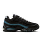 Nike Mens Air Max 95 Big Bubble black and smokey blue sneakers, showcasing the layered design and sporty silhouette.