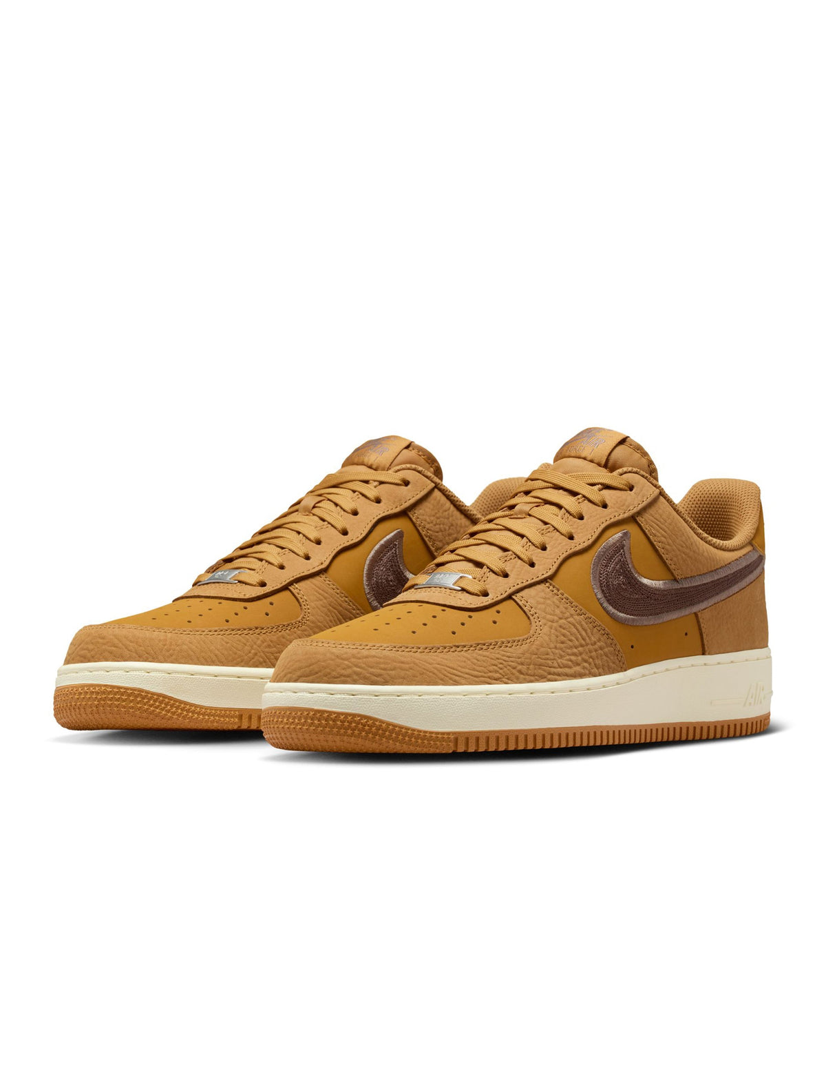 Nike men's Air Force 1 '07 Lv8 wheat and baroque brown sneakers, casual footwear with classic design and leather accents.