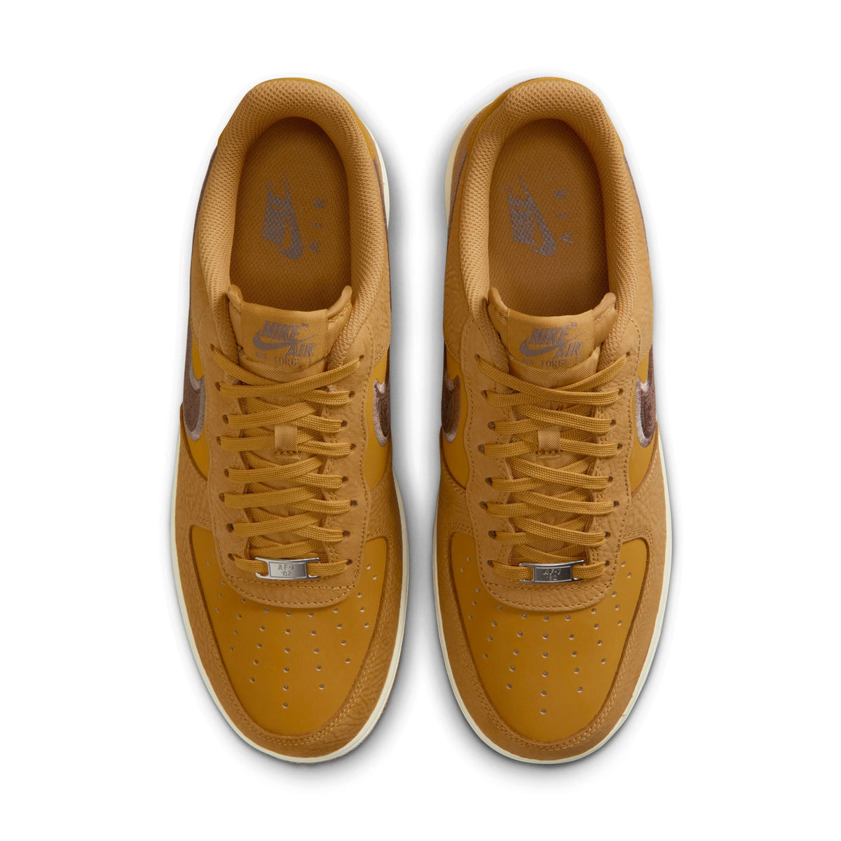 Nike Mens Air Force 1 '07 Lv8 wheat and baroque brown sneakers, visible with white soles and classic design elements.