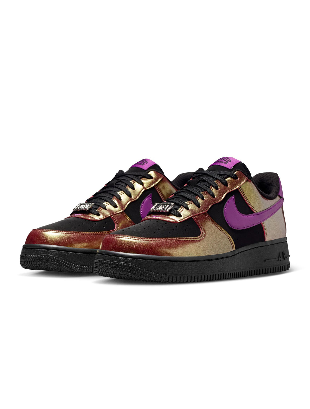 Nike men's Air Force 1 '07 LV8 footwear in black and bold berry, side view