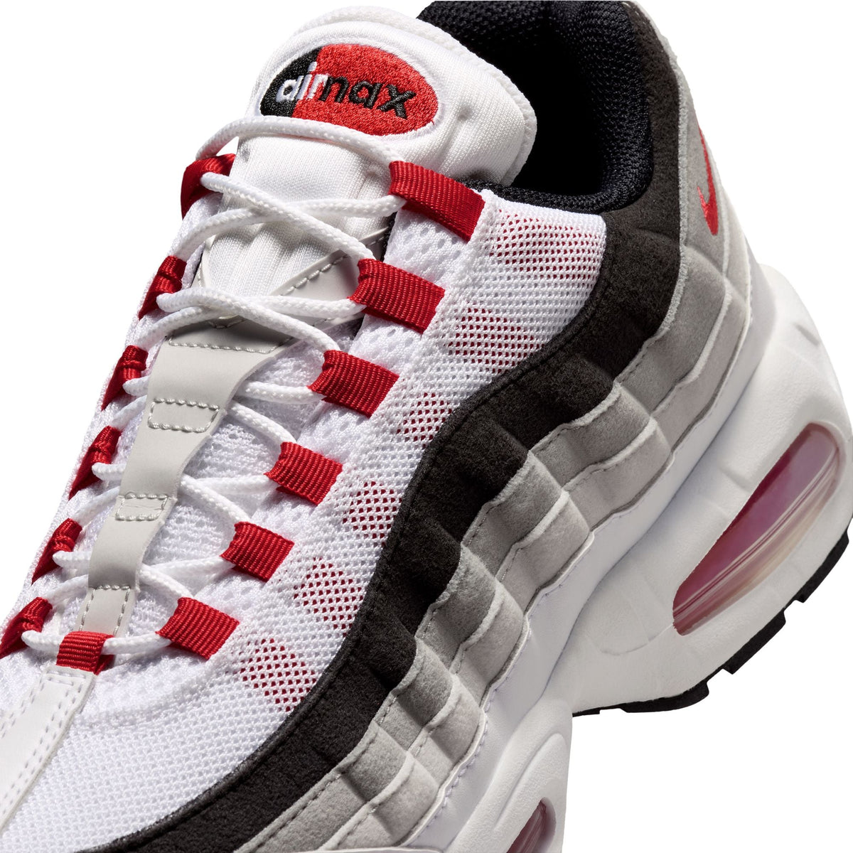 Men's Nike Air Max 95 Big Bubble Premium sneakers in Comet Red and white with layered mesh upper