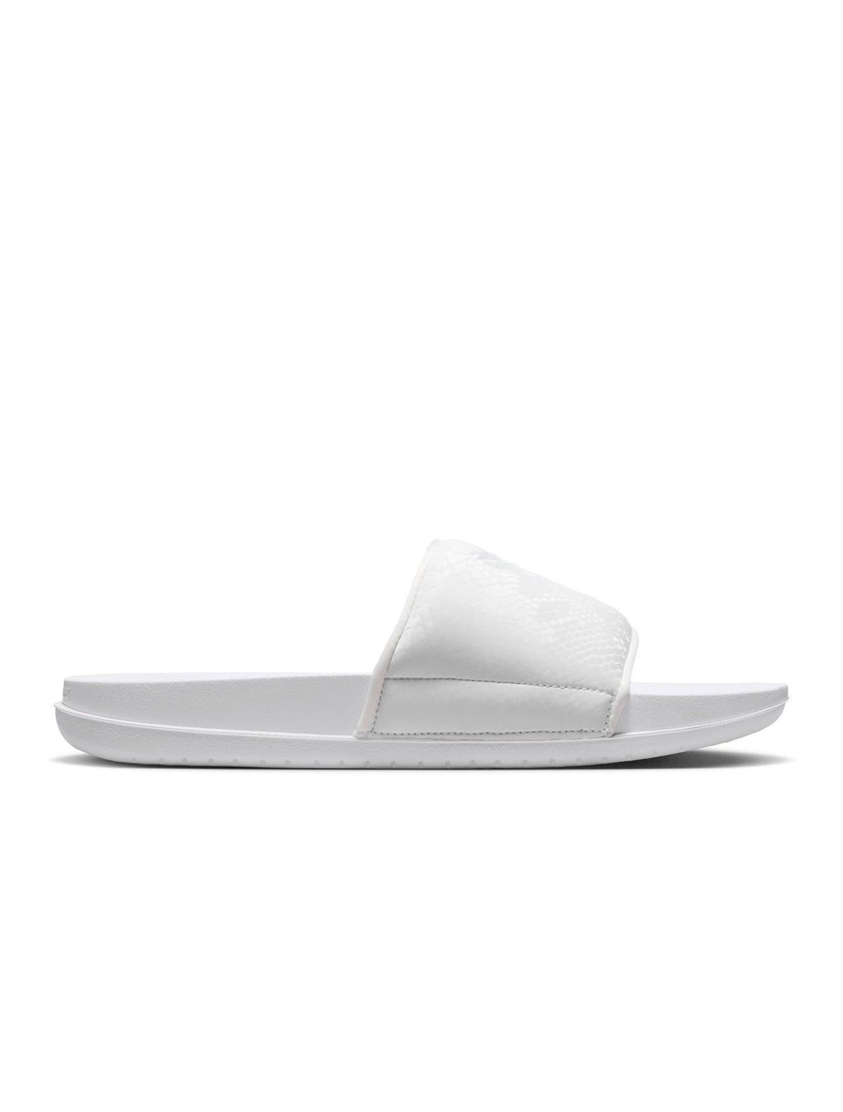 Nike men's Kobe Offcourt slides in white, viewed from the side