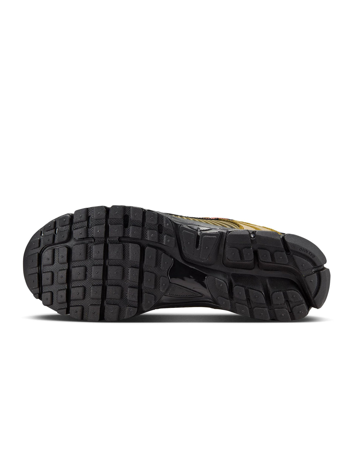 Nike men's Zoom Vomero 5 sneakers in Premium Olive, side view with layered mesh and leather panels