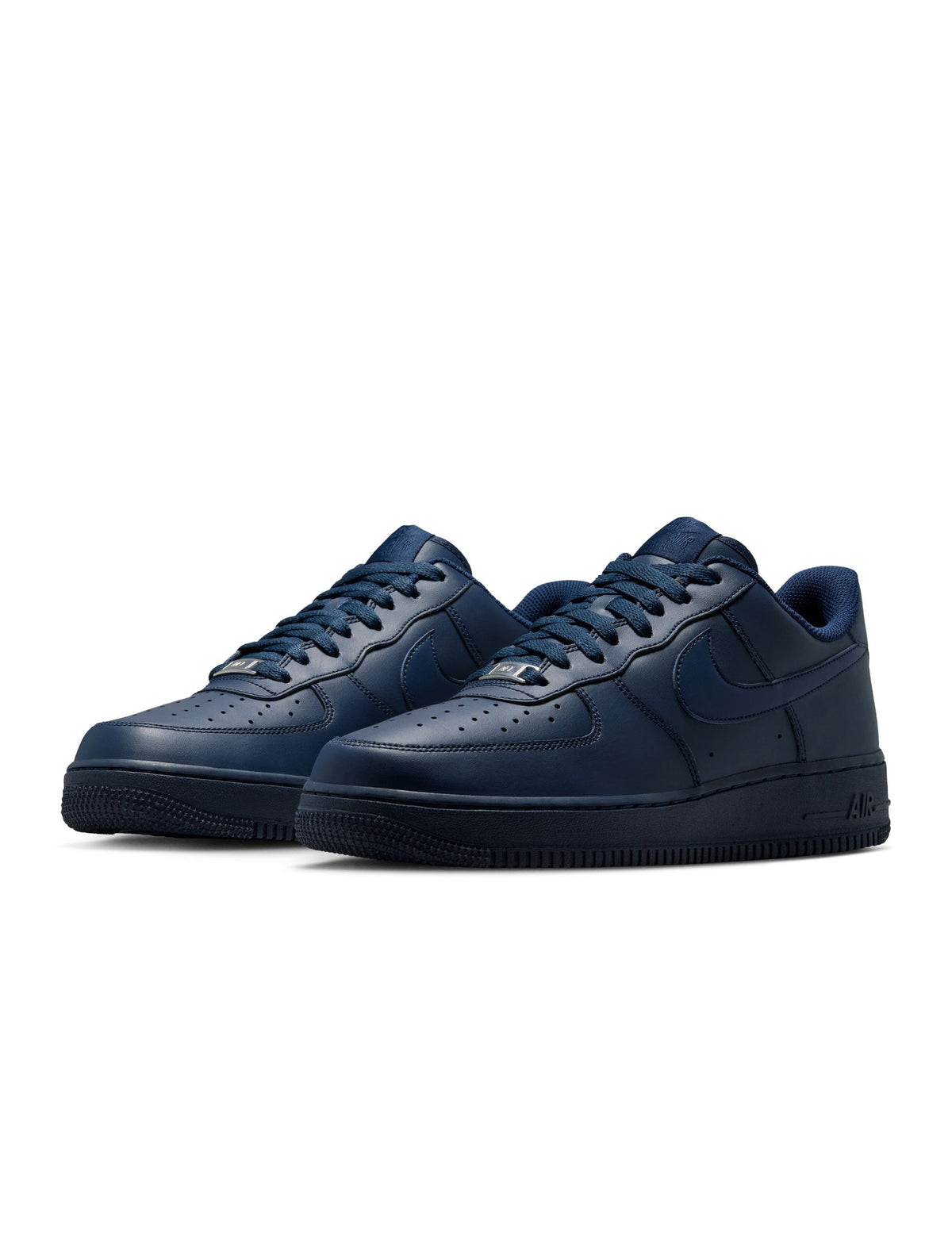 Men's Nike Air Force 1 '07 sneakers in Obsidian color, featuring classic design and white sole on a neutral background.
