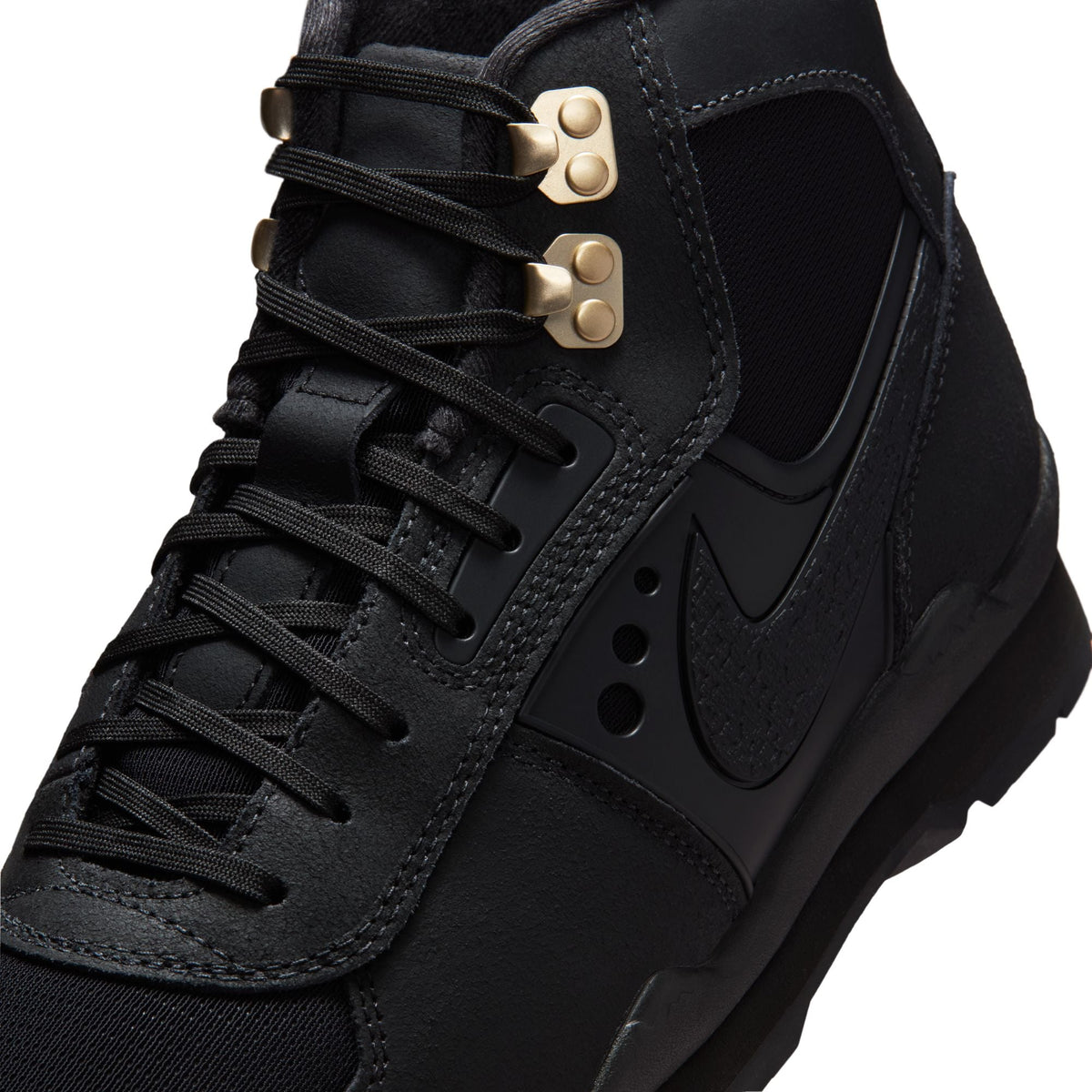 Nike men's Air Baltoro SP black footwear showing the sturdy black and grey hiking shoes with Nike branding and padded ankle support.