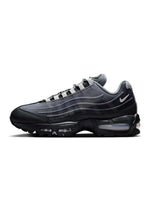 Nike men's Air Max 95 Tech footwear in black and wolf grey, side view