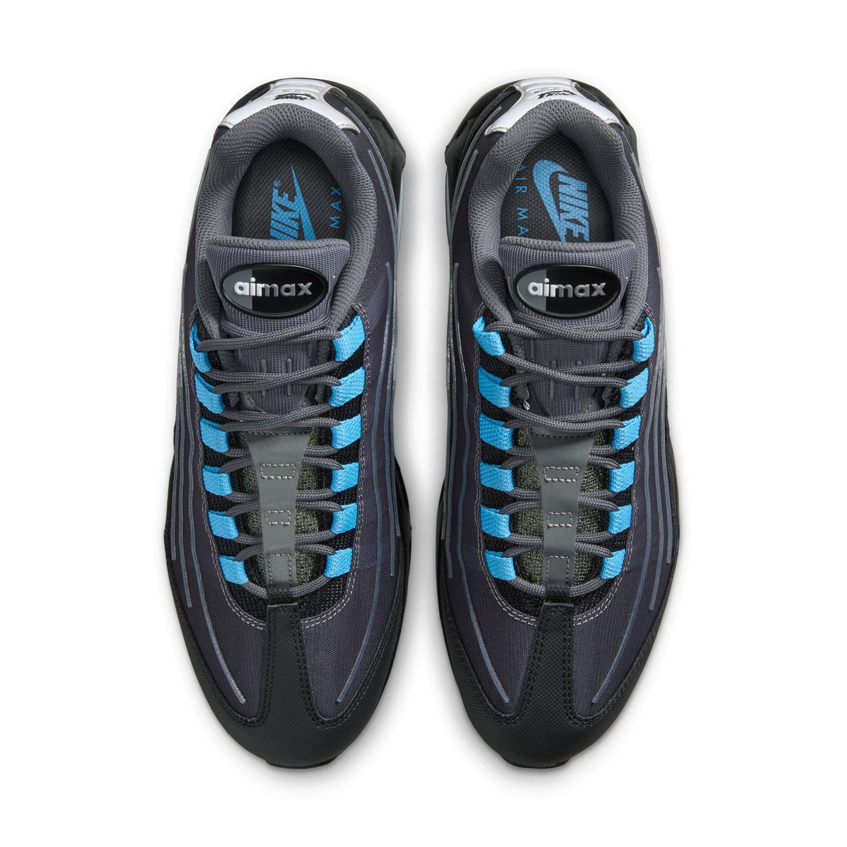 Nike men's Air Max 95 Tech footwear in black with University Blue accents by Denim Exchange