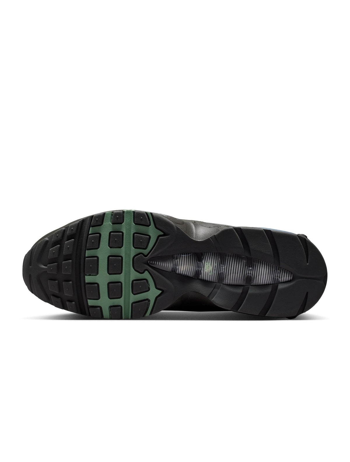 Nike men's Air Max 95 Tech sneakers in Medium Ash, side view with layered panels and visible Air cushioning