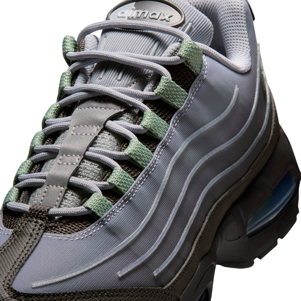 Nike Men's Air Max 95 Tech sneakers in Medium Ash, side view