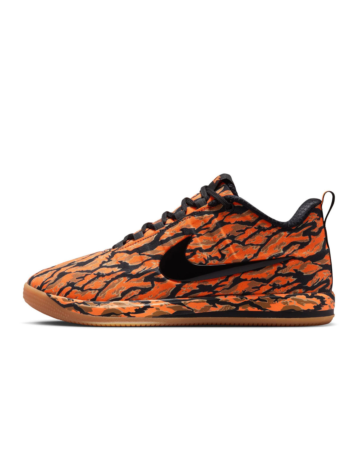 Nike men's Book 2 Tiger Camo footwear featuring camo-patterned design and athletic style, displayed from a side view.