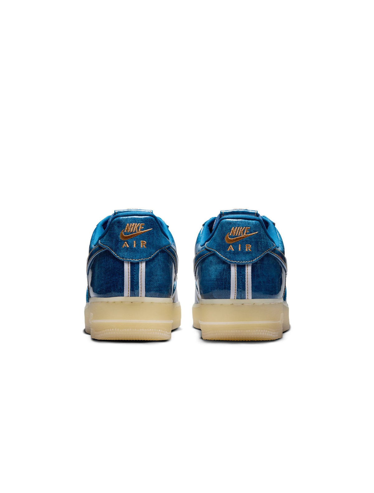 Nike men's Air Force 1 Retro patent denim sneakers by Denim Exchange, blue and white low-top footwear
