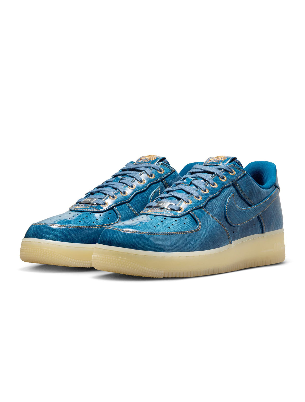 Nike Men's Air Force 1 Retro Patent Denim sneakers by Denim Exchange in blue denim with white accents