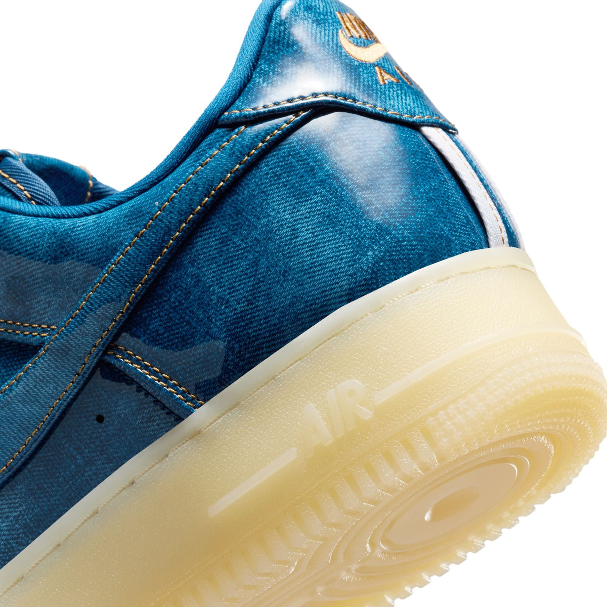 Denim Exchange men's Nike Air Force 1 Retro sneakers in patent denim blue and white