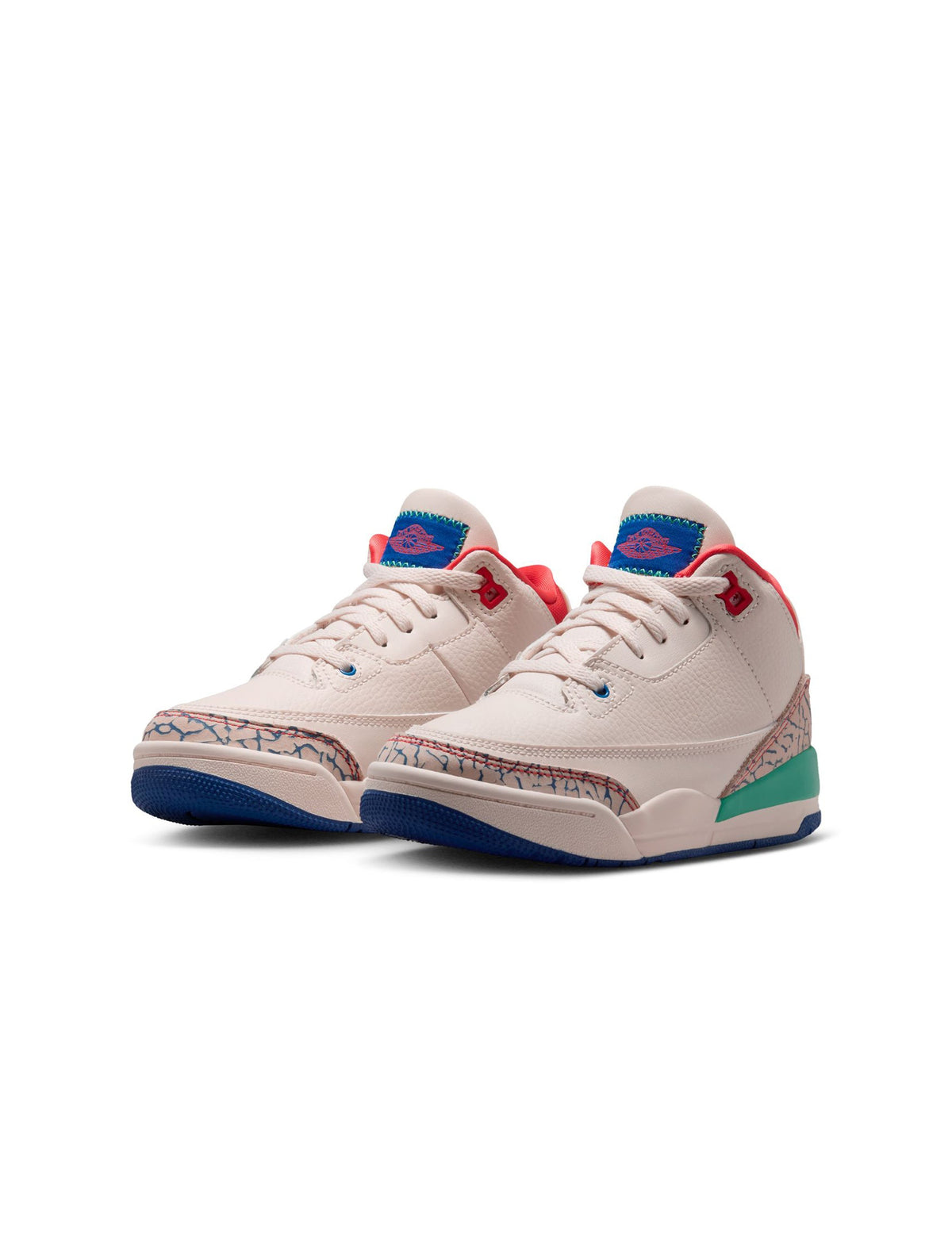 Preschool Air Jordan 3 Retro Play Your Way sneakers in white and red, featuring classic Nike Jumpman logo and stylish design.