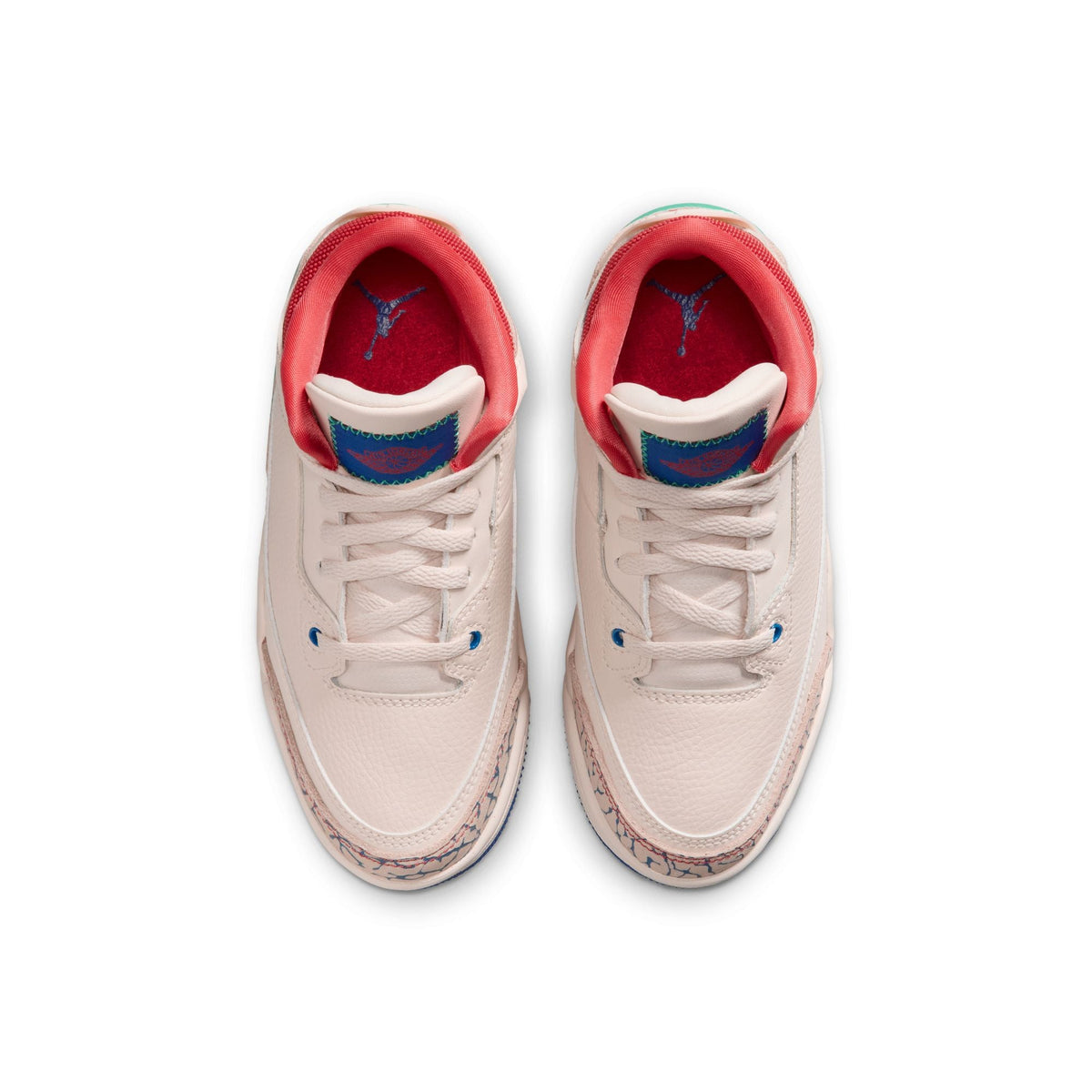 Preschool Air Jordan 3 Retro sneakers in white and red with Nike branding, designed for young children’s athletic wear.