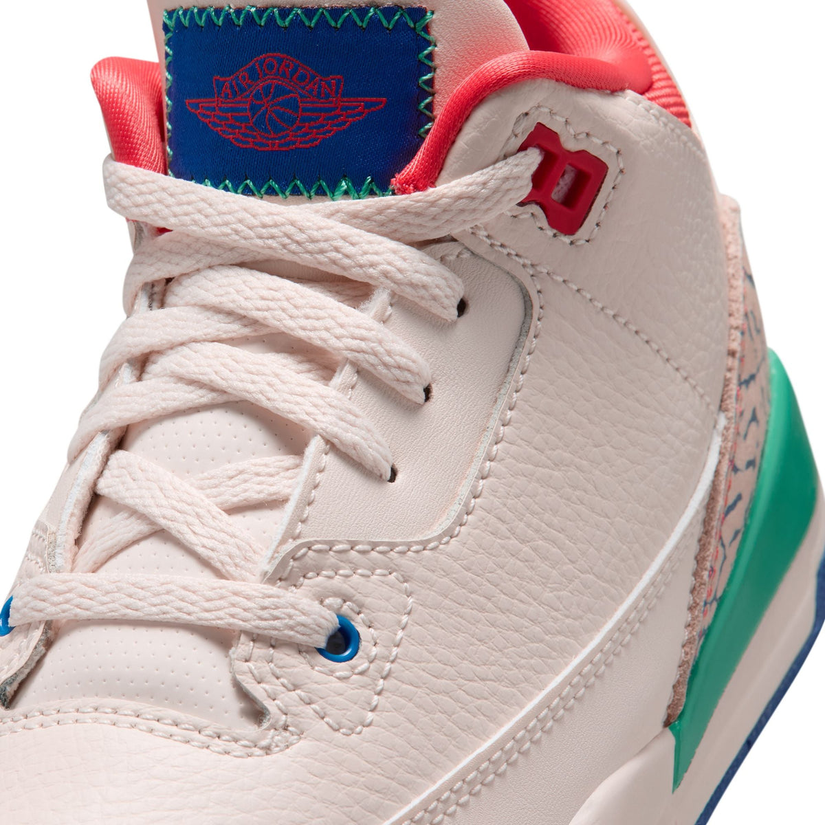Preschool Air Jordan 3 Retro sneakers in white and red, featuring Nike branding and classic Jordan design elements.