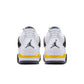 Men's Air Jordan 4 Retro Tour Yellow sneakers in a side view, showcasing the vibrant yellow color and iconic design.