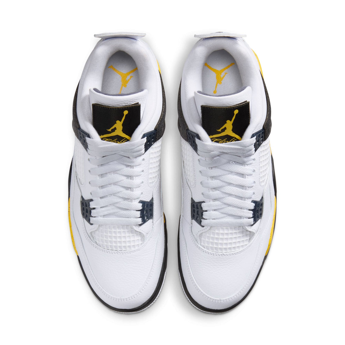 Men's Air Jordan 4 Retro Tour Yellow sneakers showcasing yellow and black design details, Nike branding, and classic athletic style.