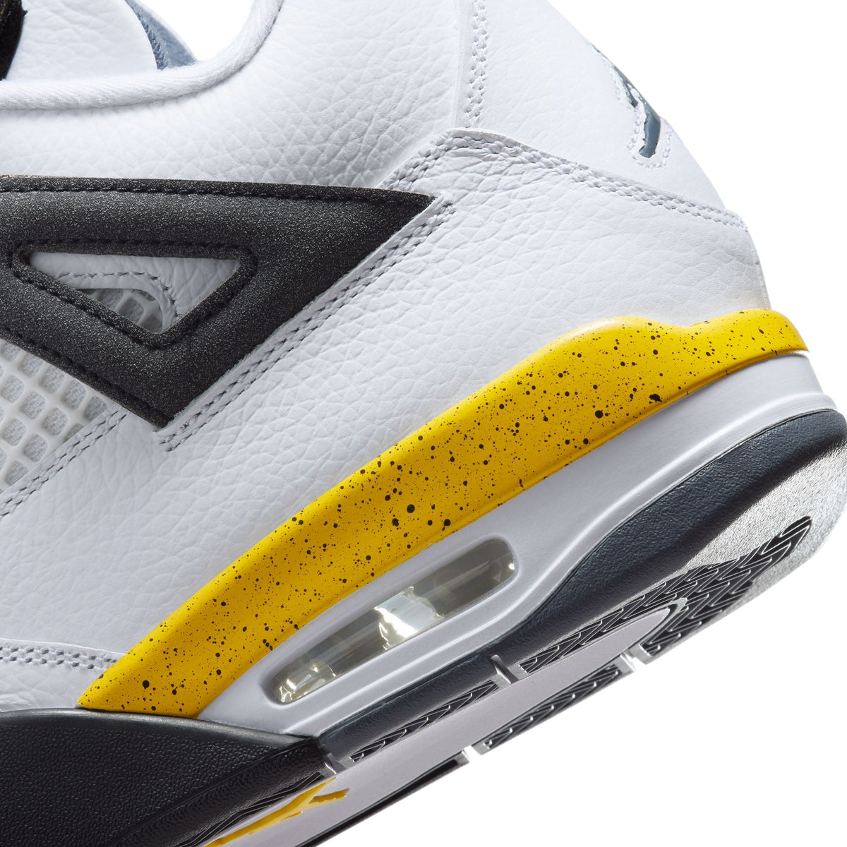 Men's Air Jordan 4 Retro Tour Yellow athletic sneakers, showcasing yellow and black design details.