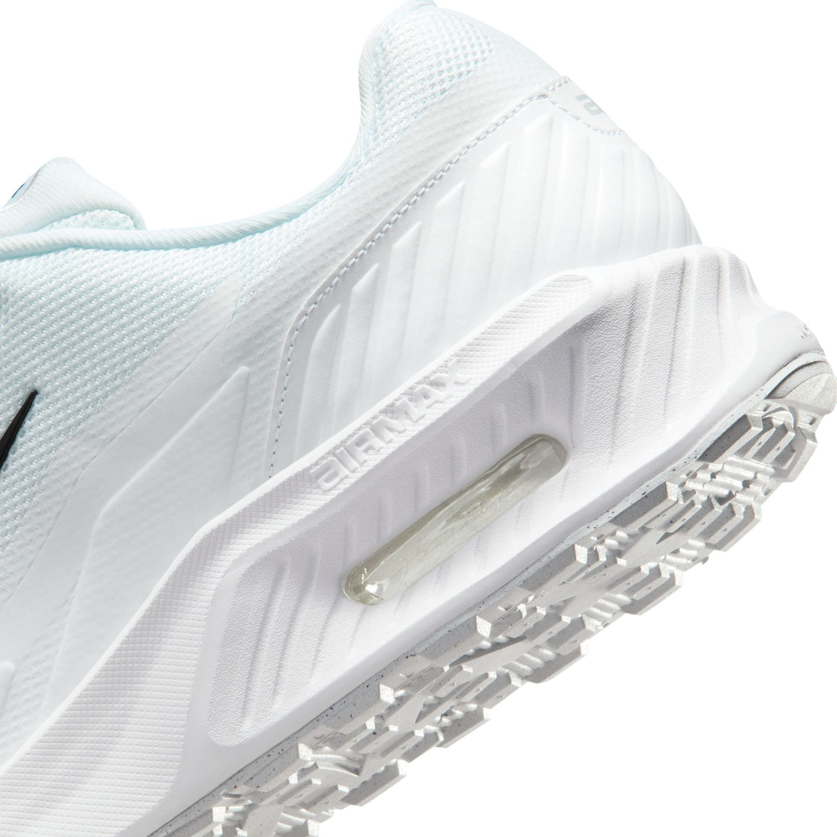 White Nike Air Max Bia men's footwear, sleek design with visible air cushioning, displayed on a neutral background.