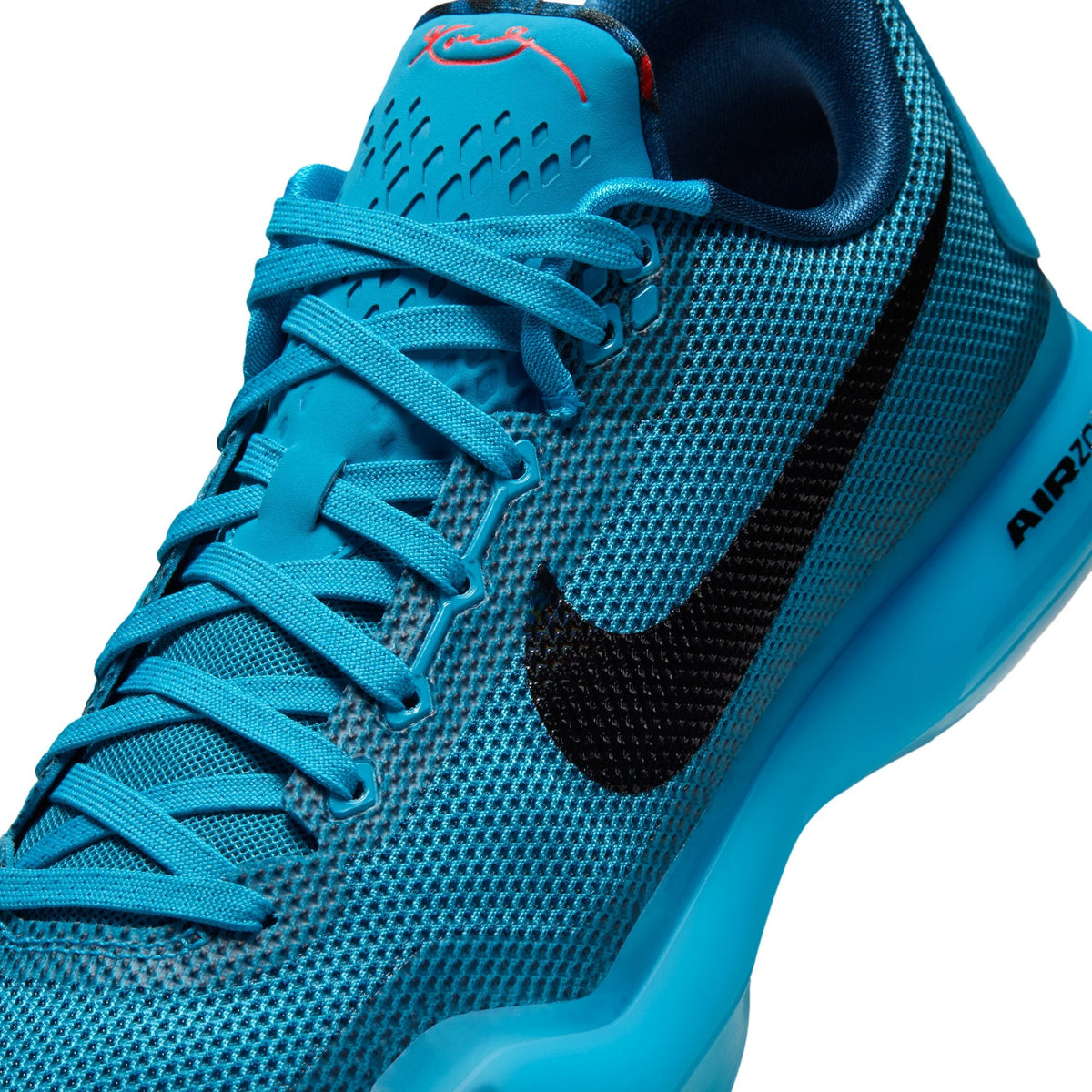 Nike Men Kobe X Protro basketball shoes in Blue Lagoon with white accents, showcasing a sleek, sporty design.