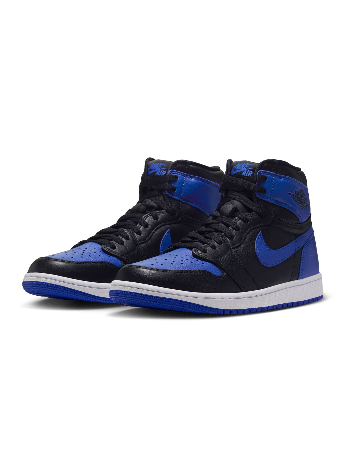 Men's Air Jordan Retro 1 High OG Royal sneakers in blue leather with white accents, showcasing iconic high-top design and branding.