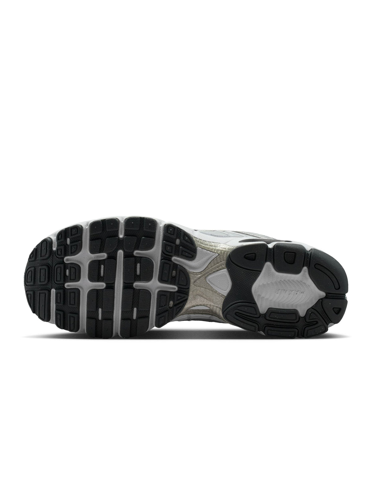 Nike men's Air Max Moto 2K footwear in Photon Dust gray, side view with visible cushioning and athletic design