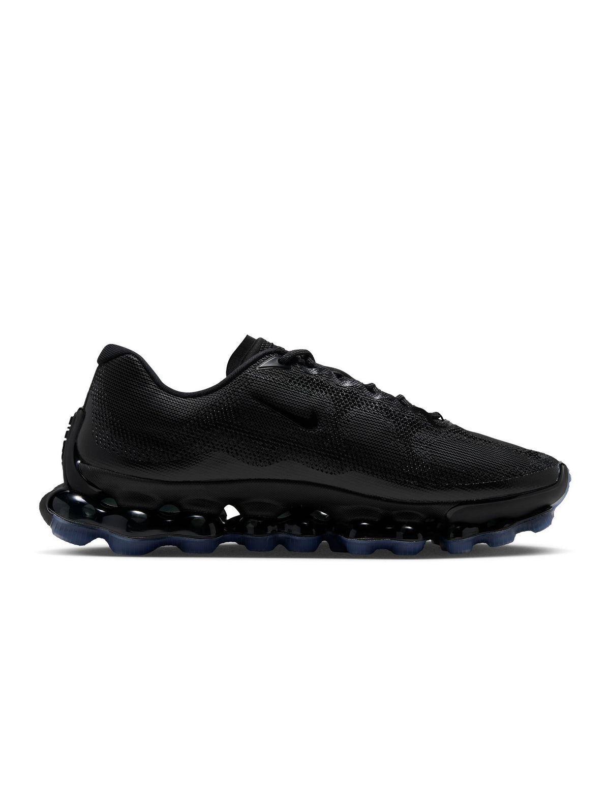 Black Nike men's Air Liquid Max footwear with sleek design, featuring Nike branding and modern style.