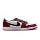 Air Jordan Men's 1 Retro Low Garden sneakers in black and red, featuring stylish design and low-top silhouette.