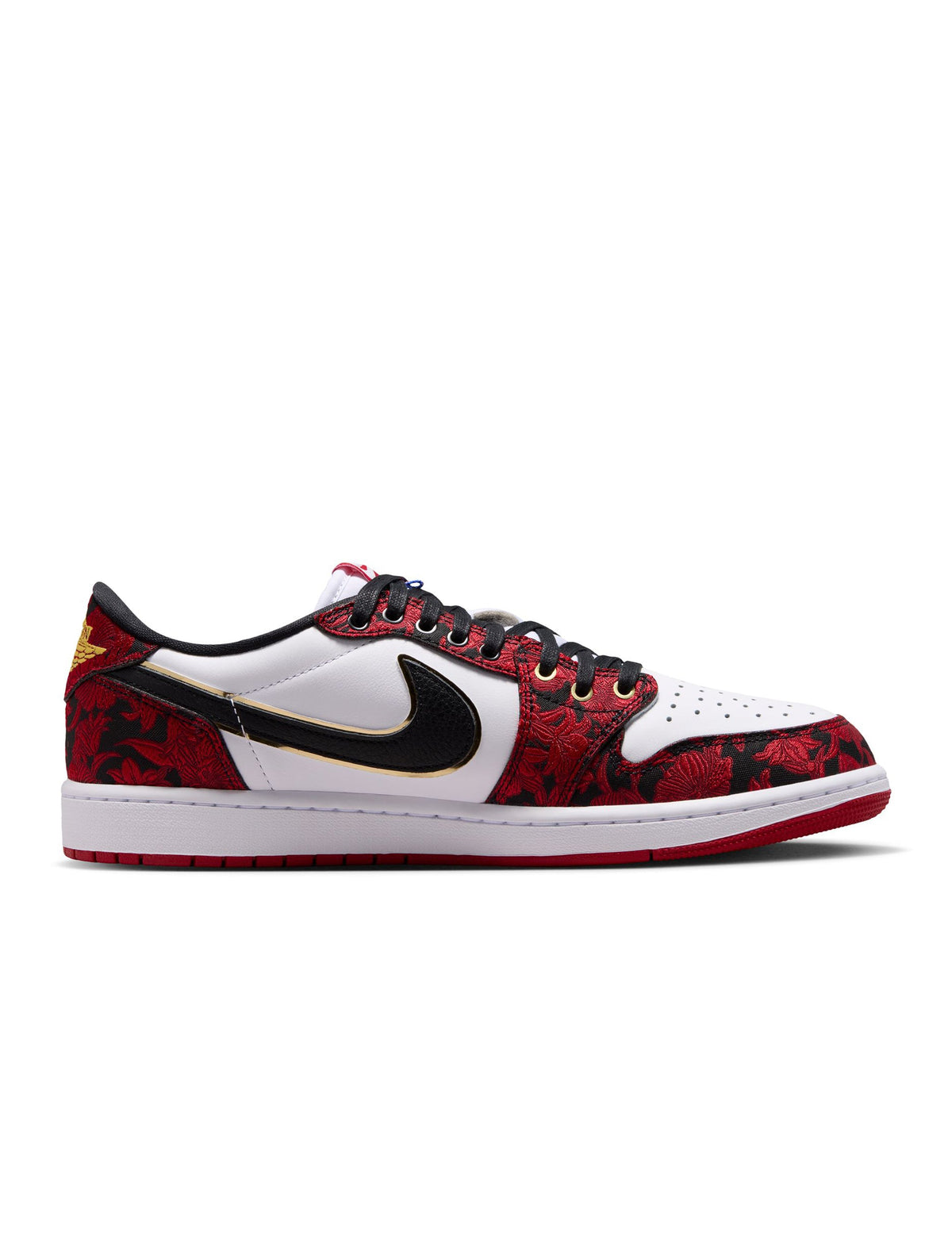 Air Jordan Men's 1 Retro Low Garden sneakers in black and red, featuring stylish design and low-top silhouette.