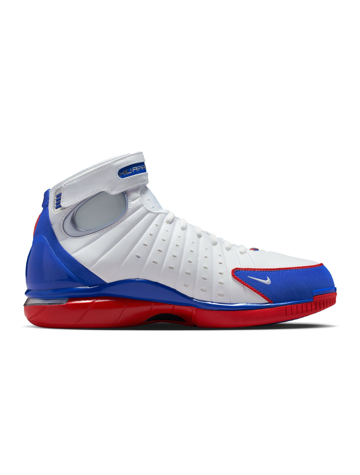 Nike men's Air Zoom Huarache 2K4 All Star sneakers in white with varsity royal and varsity red accents
