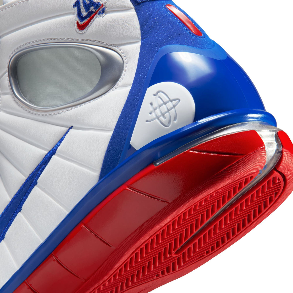 Men's Nike Air Zoom Huarache 2K4 All Star shoes in white with varsity royal and varsity red accents