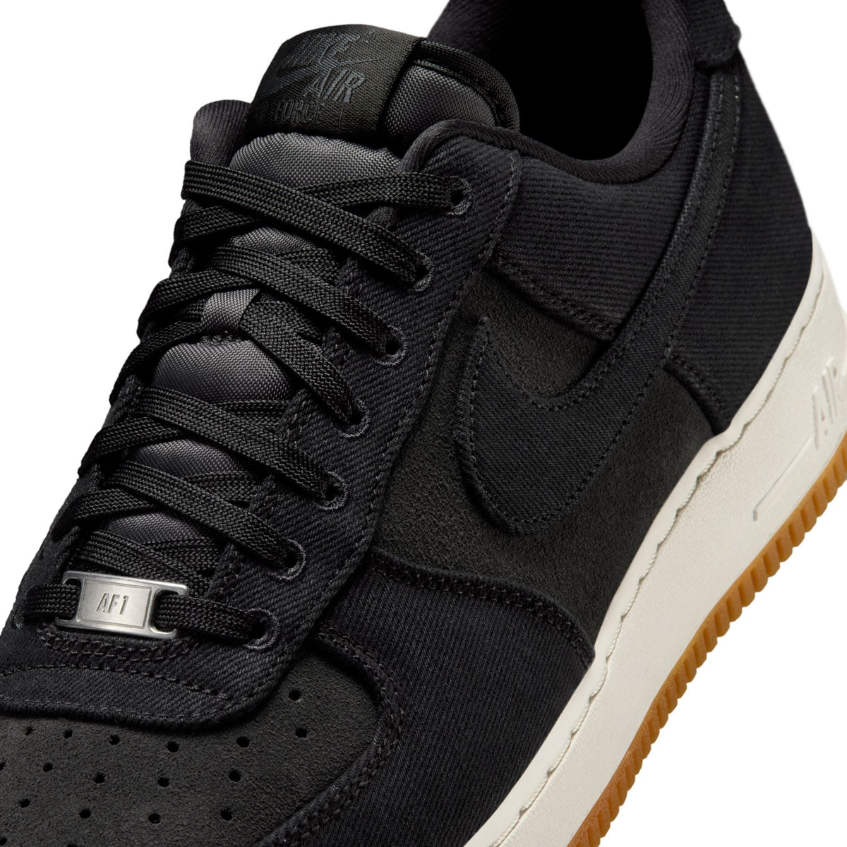 Denim Exchange men's Nike Air Force 1 '07 LV8 sneakers in black denim with white sole