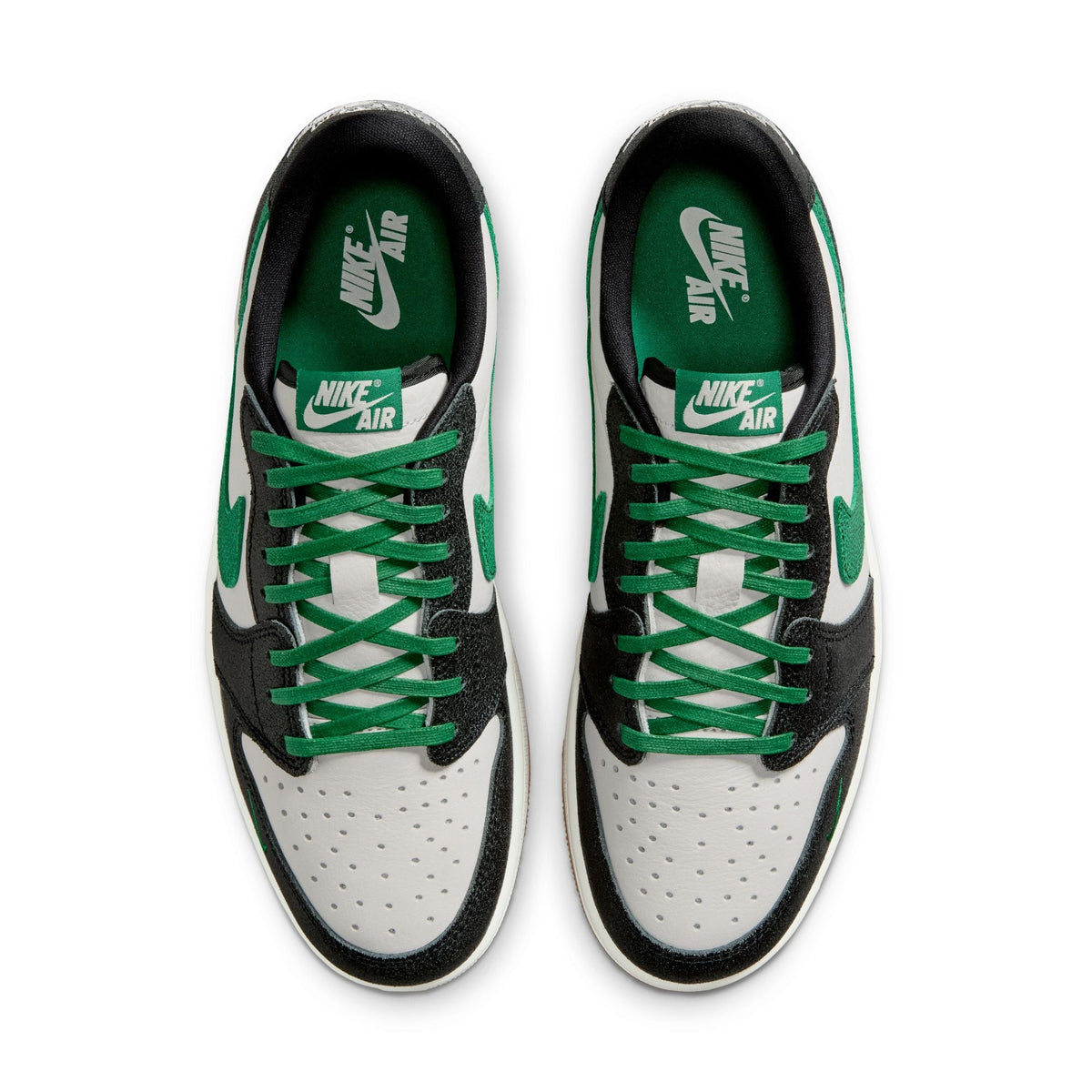 Men's Air Jordan 1 Retro Low Pine Green sneakers featuring green and black leather upper and white sole.
