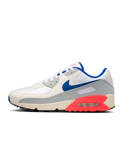 Nike Air Max 90 men's footwear in Ultramarine colorway, side view sneaker with visible mesh and leather panels