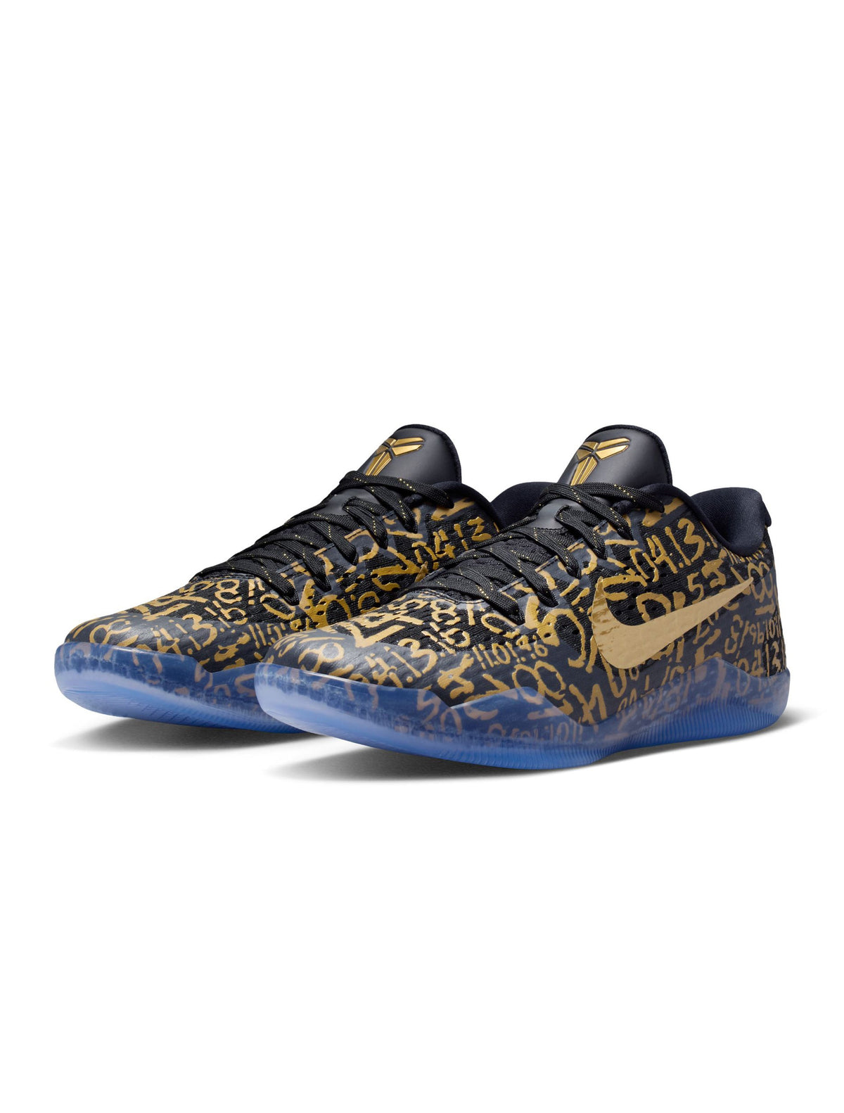 Men's Nike Kobe XI Protro Mamba Day footwear in white, gold, and black sneaker design