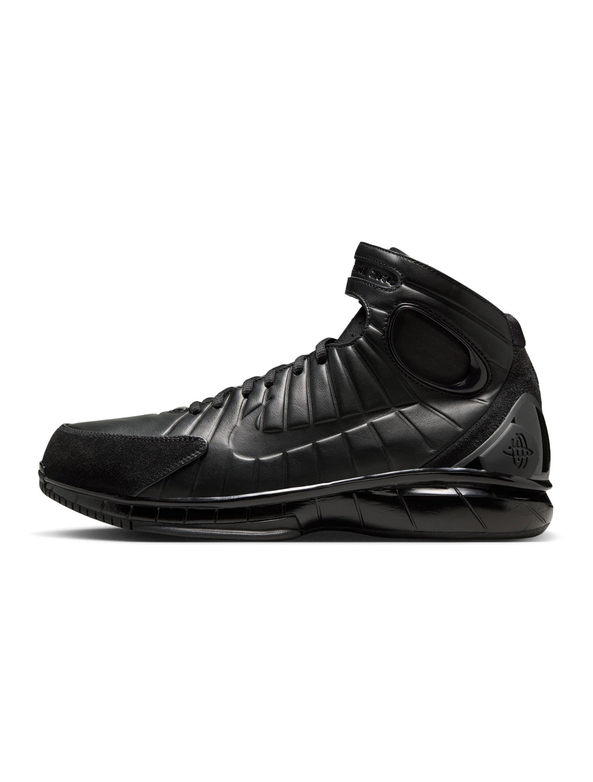 Black Nike Mens Air Zoom Huarache 2K4 OT basketball shoes, athletic footwear with sleek design and supportive sole.