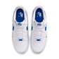 Men's Nike Air Force 1 '07 sneakers in white and game royal with leather upper, white midsole, and classic design.