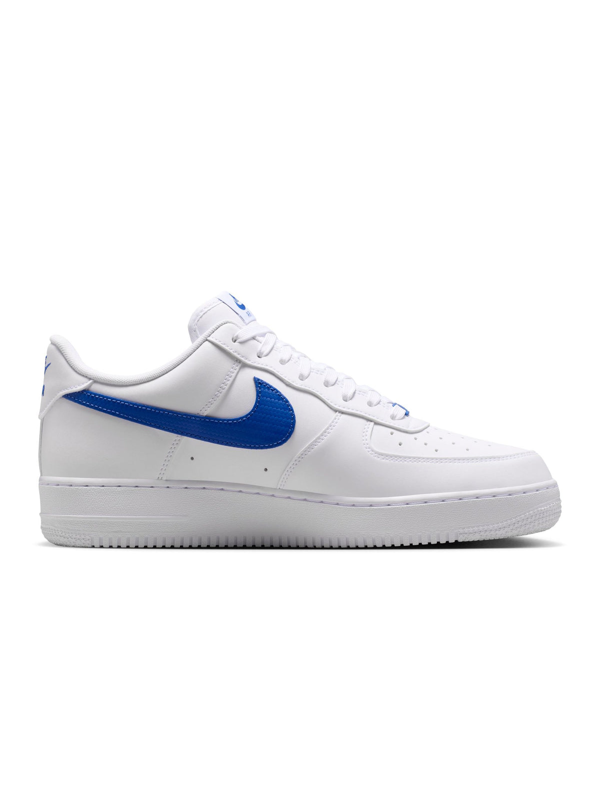 Nike men's Air Force 1 '07 sneakers in white and game royal colorway, featuring classic design and Nike branding.