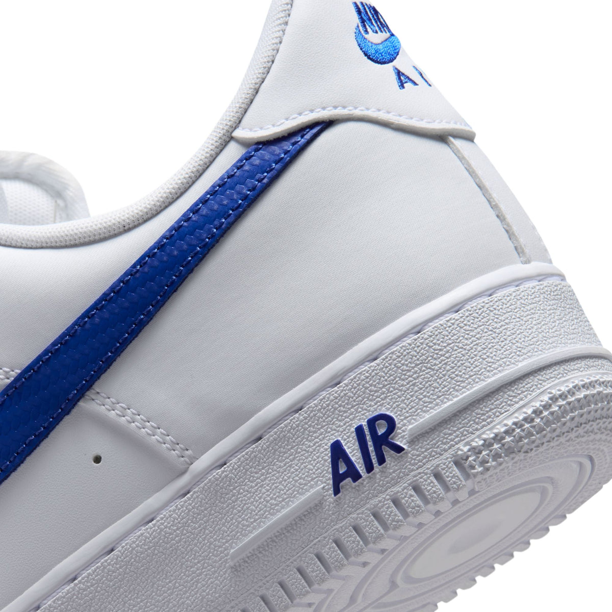 Nike Men's Air Force 1 '07 white and game royal sneakers, front view showing classic design and Nike logo.